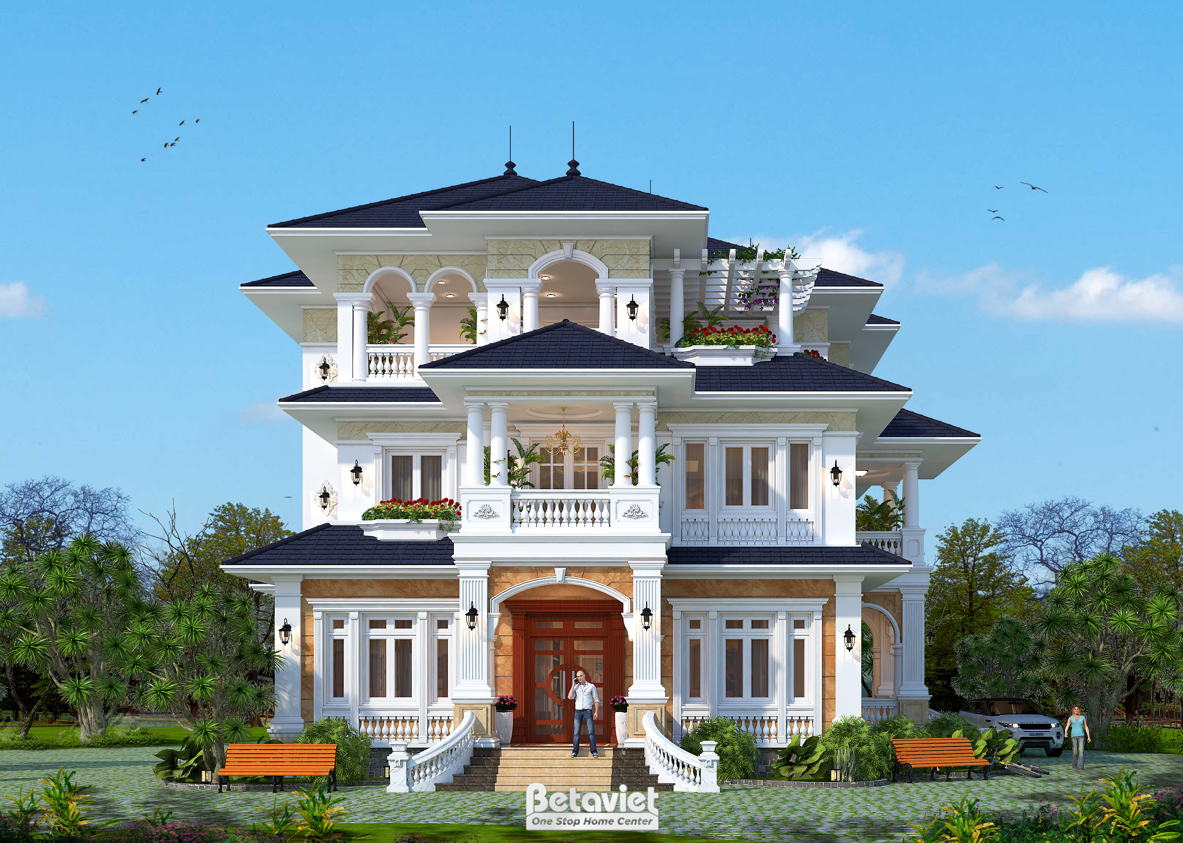 Thiết kế thi công biệt thự 3 tầng tân cổ điển châu Âu Tuyên Quang KT17093
