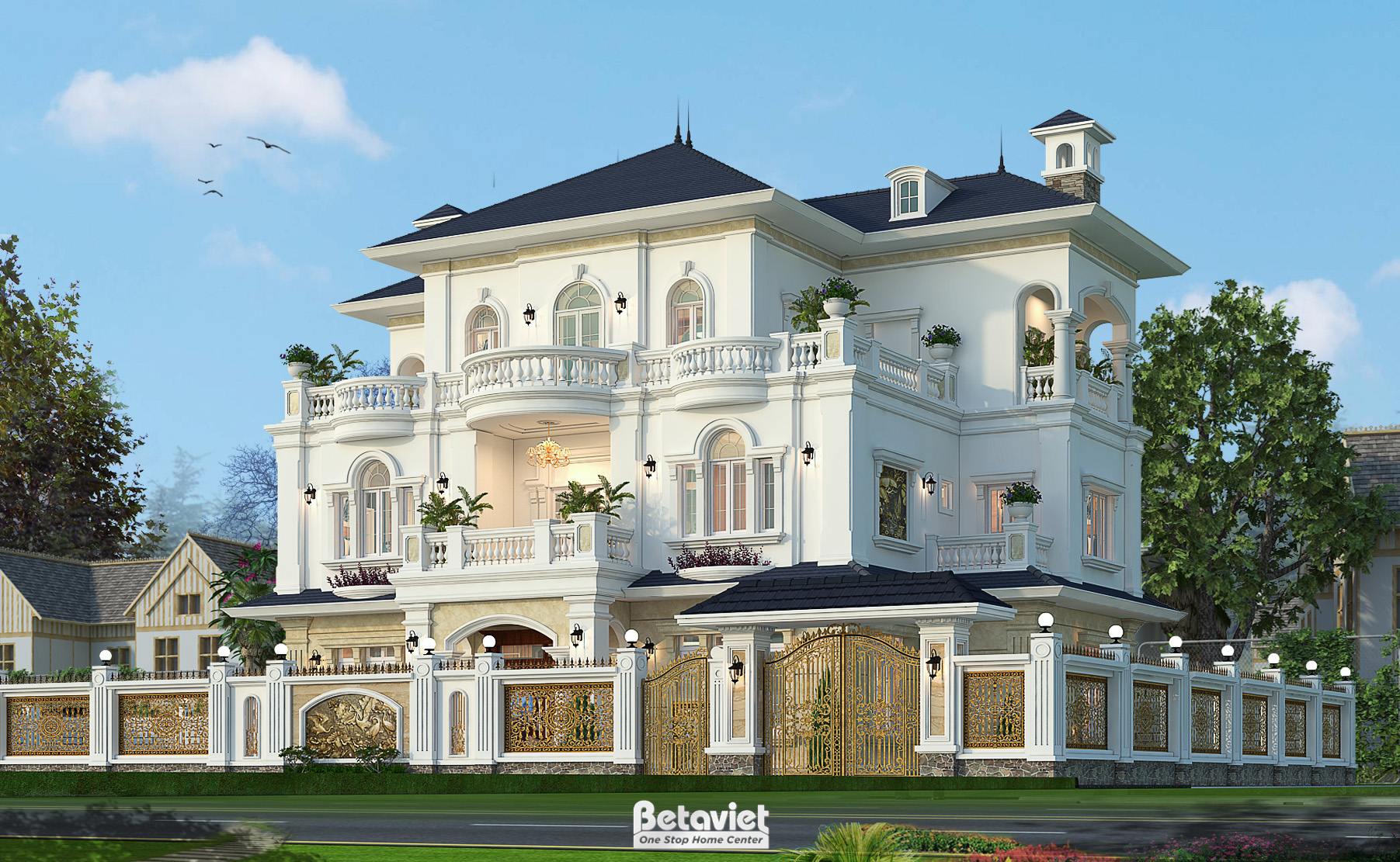 Mẫu biệt thự đẹp 3 tầng tân cổ điển 560m2 tại Hưng Yên KT19014
