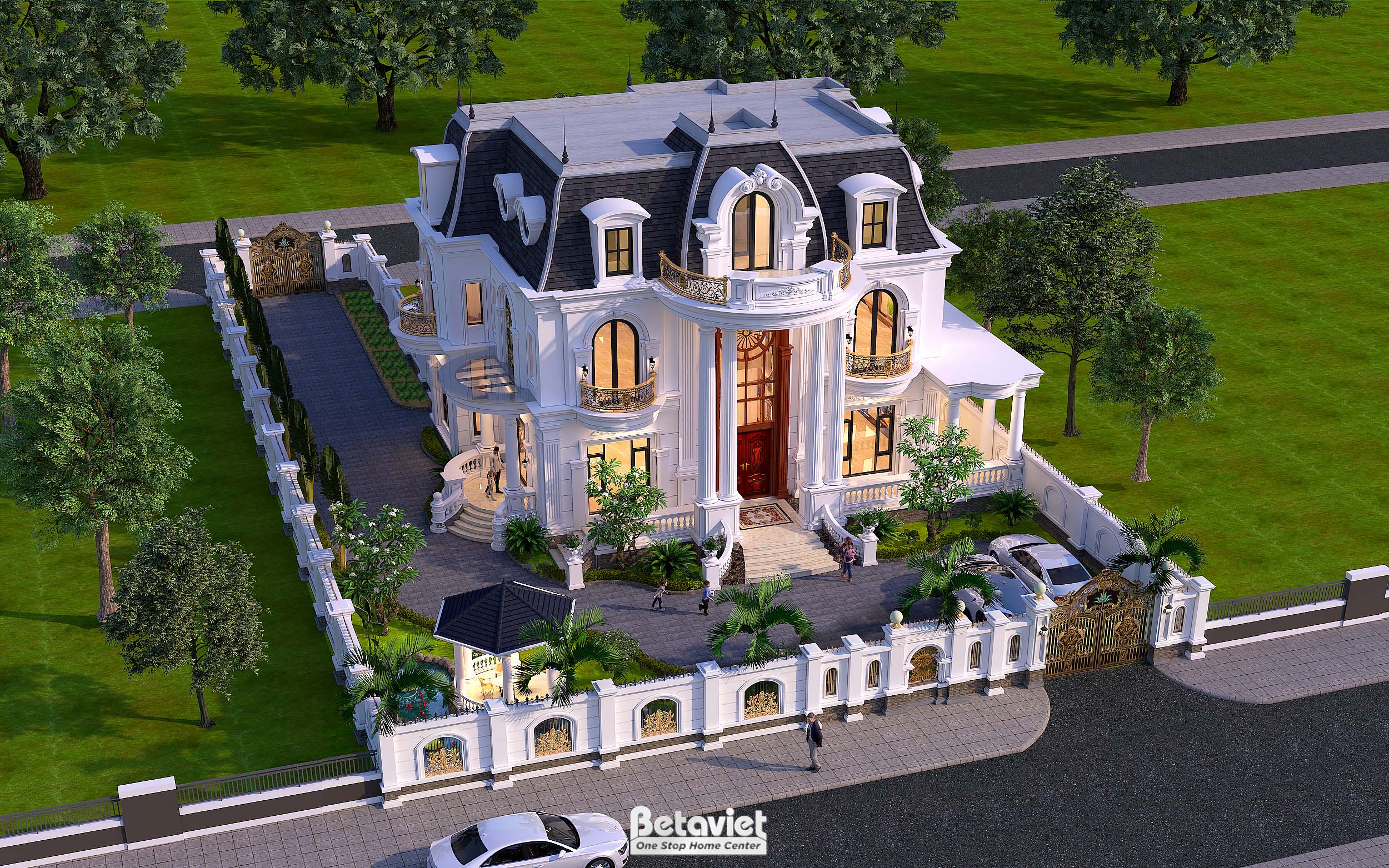 Biệt thự vườn 3 tầng tân cổ điển mái mansard tại Thái Bình KT22124