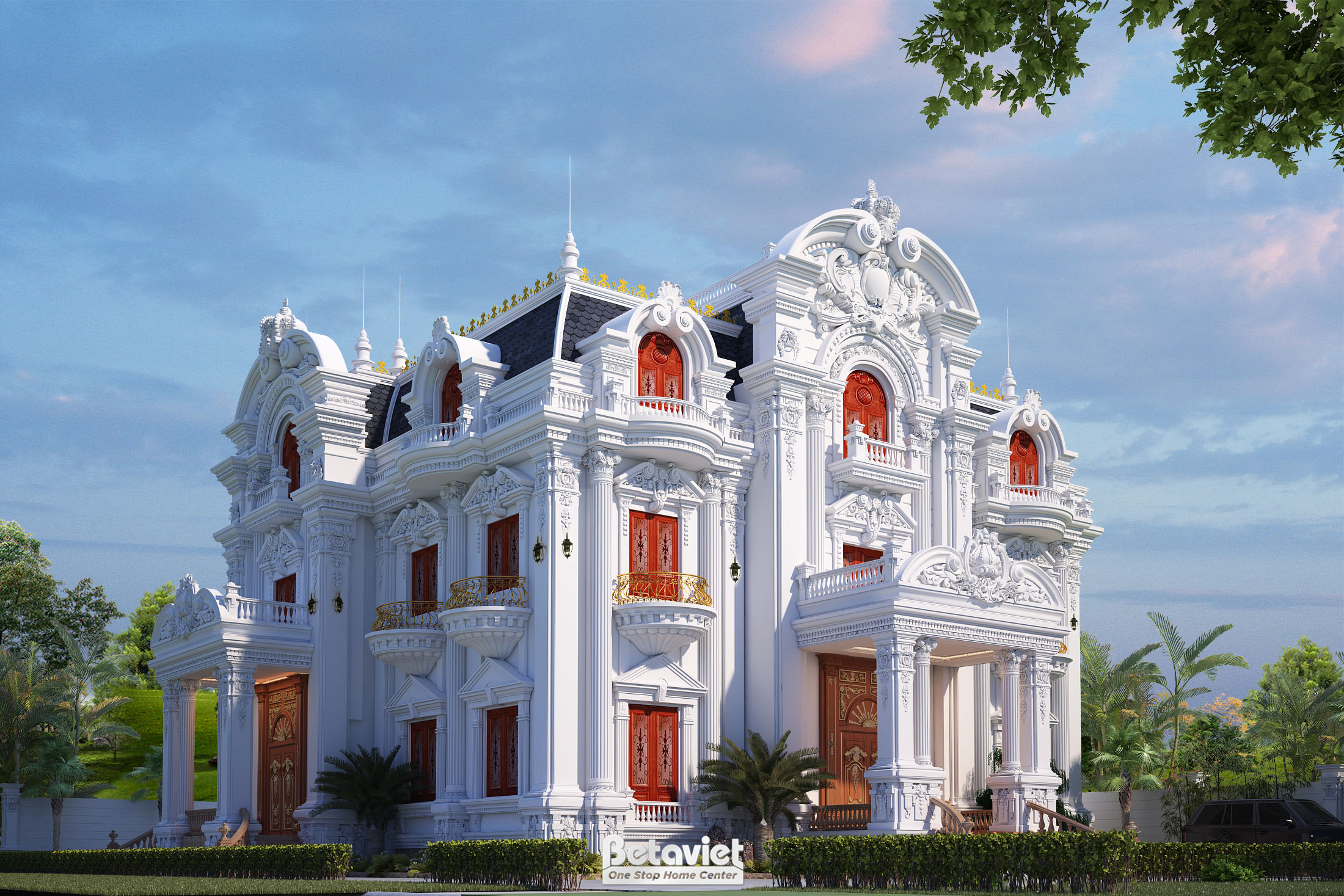 Thiết kế biệt thự 2 mặt tiền mái mansard ở Hà Tĩnh