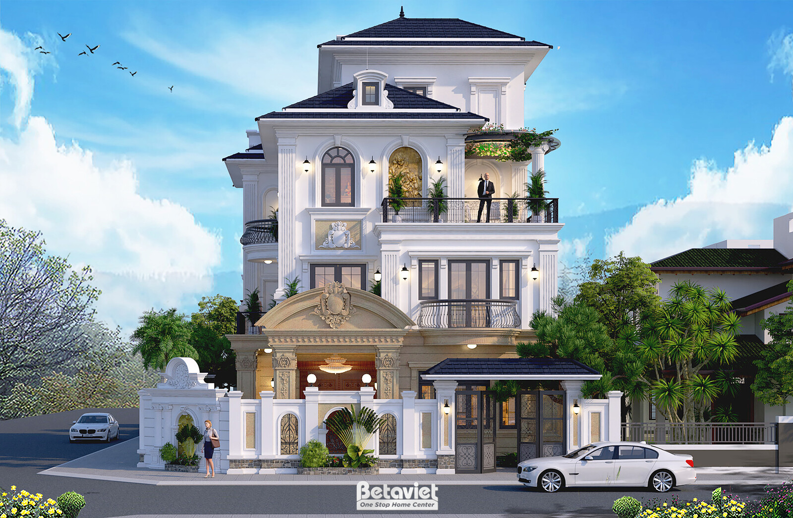Biệt thự 3 tầng tân cổ điển KT22007 – phối cảnh mặt tiền