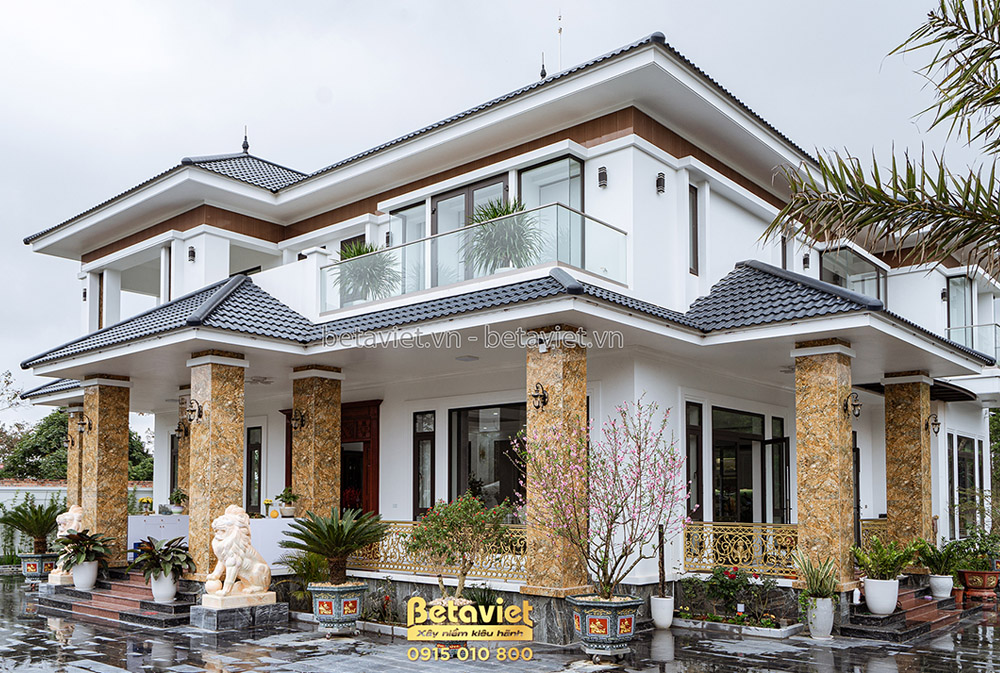 Xây biệt thự cần bao nhiêu tiền - chi tiết ốp đá marble biệt thự TC20076 Bắc Giang