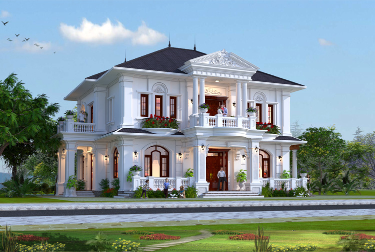 Nhà vườn 2 tầng ở nông thôn tại Hải Dương KT19065 - phối cảnh góc chếch phía trước