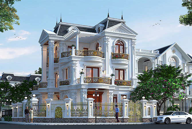 Biệt thự 3 tầng tân cổ điển tại Hà Nội KT20110 – phối cảnh góc chếch phía trước