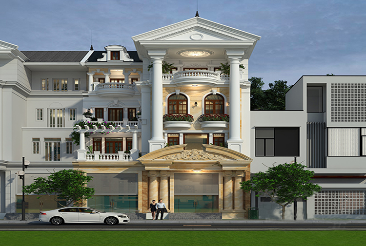 Shophouse tân cổ điển 4 tầng kết hợp kinh doanh tại TP Hồ Chí Minh KT18050 – phối cảnh mặt tiền