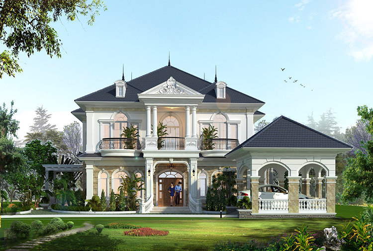 Biệt thự 2 tầng vườn châu Âu tại Đà Nẵng KT17069A – phối cảnh chính diện