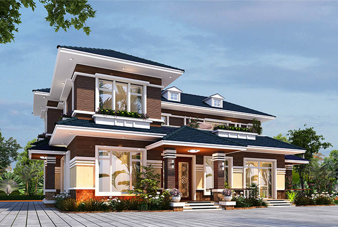 Biệt thự kiểu Mỹ 2 tầng hiện đại tại Bắc Giang KT21197 – phối cảnh tổng thể