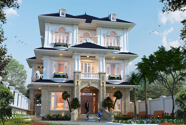 Thiết kế biệt thự tân cổ điển 3 tầng 4 phòng ngủ tại Hà Nội KT20198