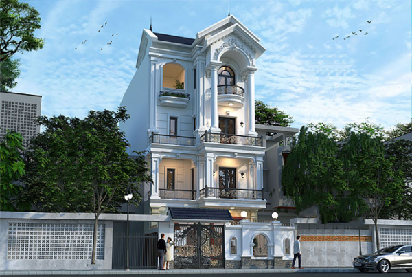 Thiết kế nhà phố biệt thự 4 tầng tân cổ điển mặt tiền 7m KT22014