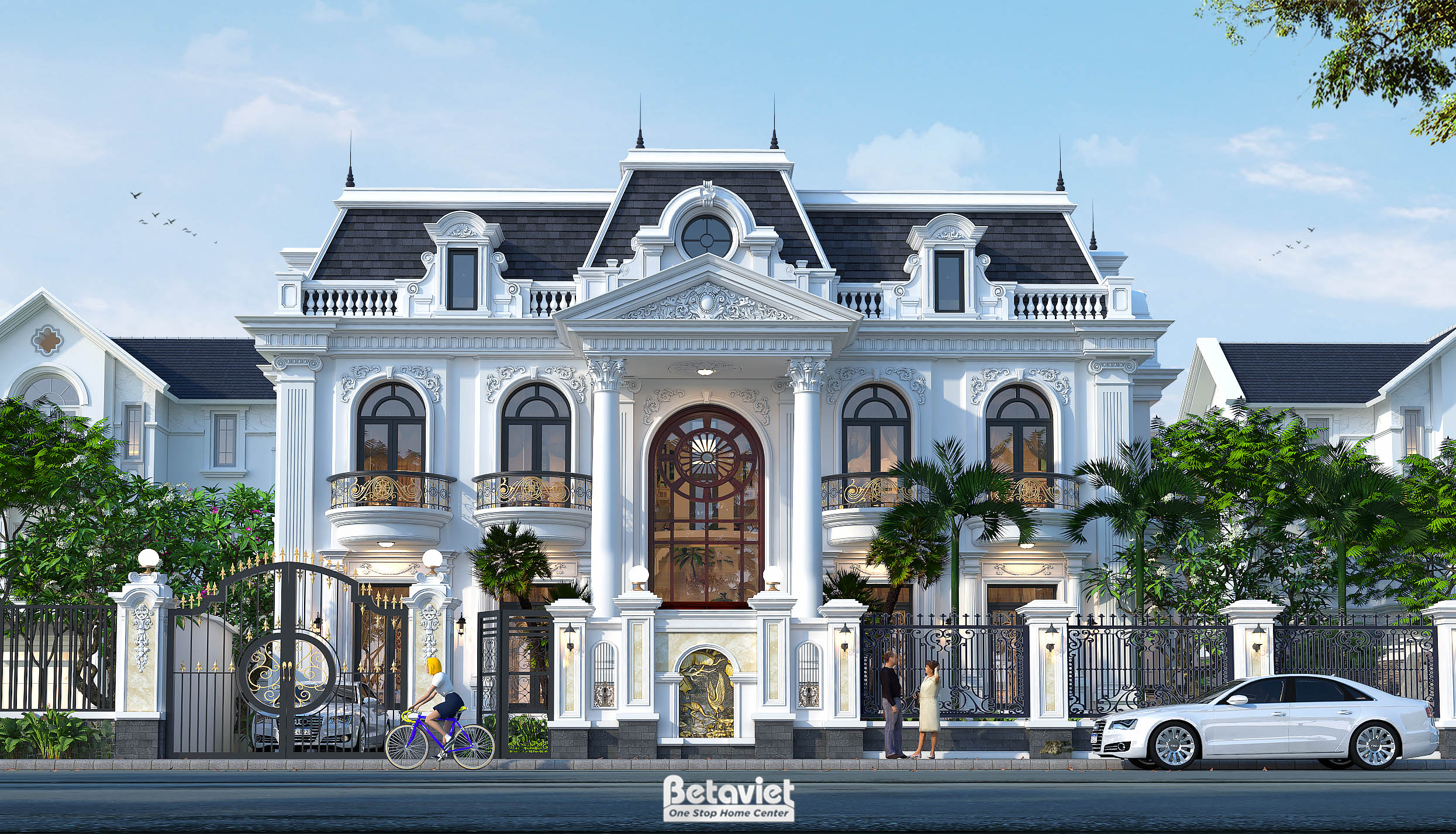 Thiết kế dinh thự tân cổ điển 2 tầng mái mansard tại Bắc Ninh KT20084