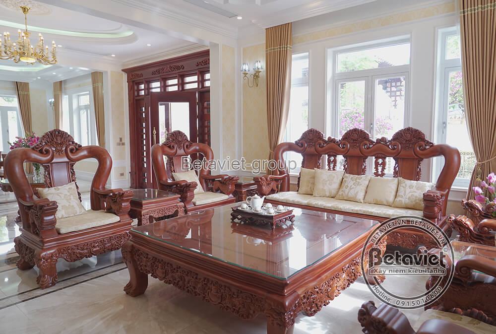 Thi công biệt thự 3 tầng tân cổ điển TC19014, giai đoạn hoàn thành – phòng khách