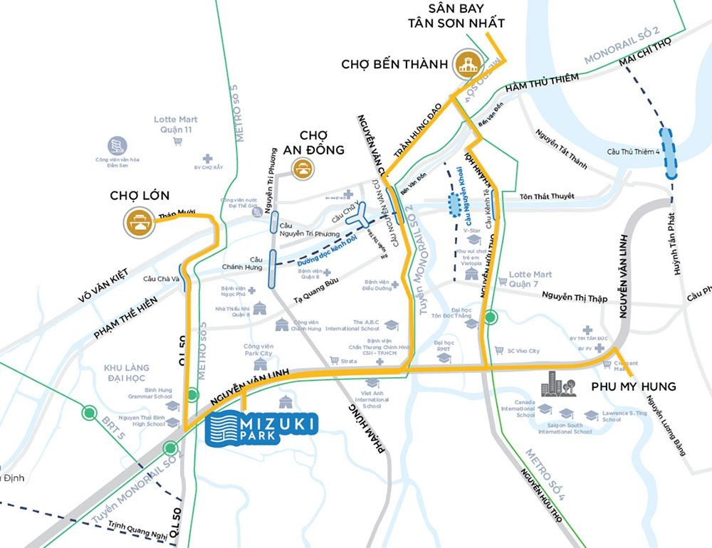 Vị trí khu đô thị Mizuki Park trên đại lộ Nguyễn Văn Linh