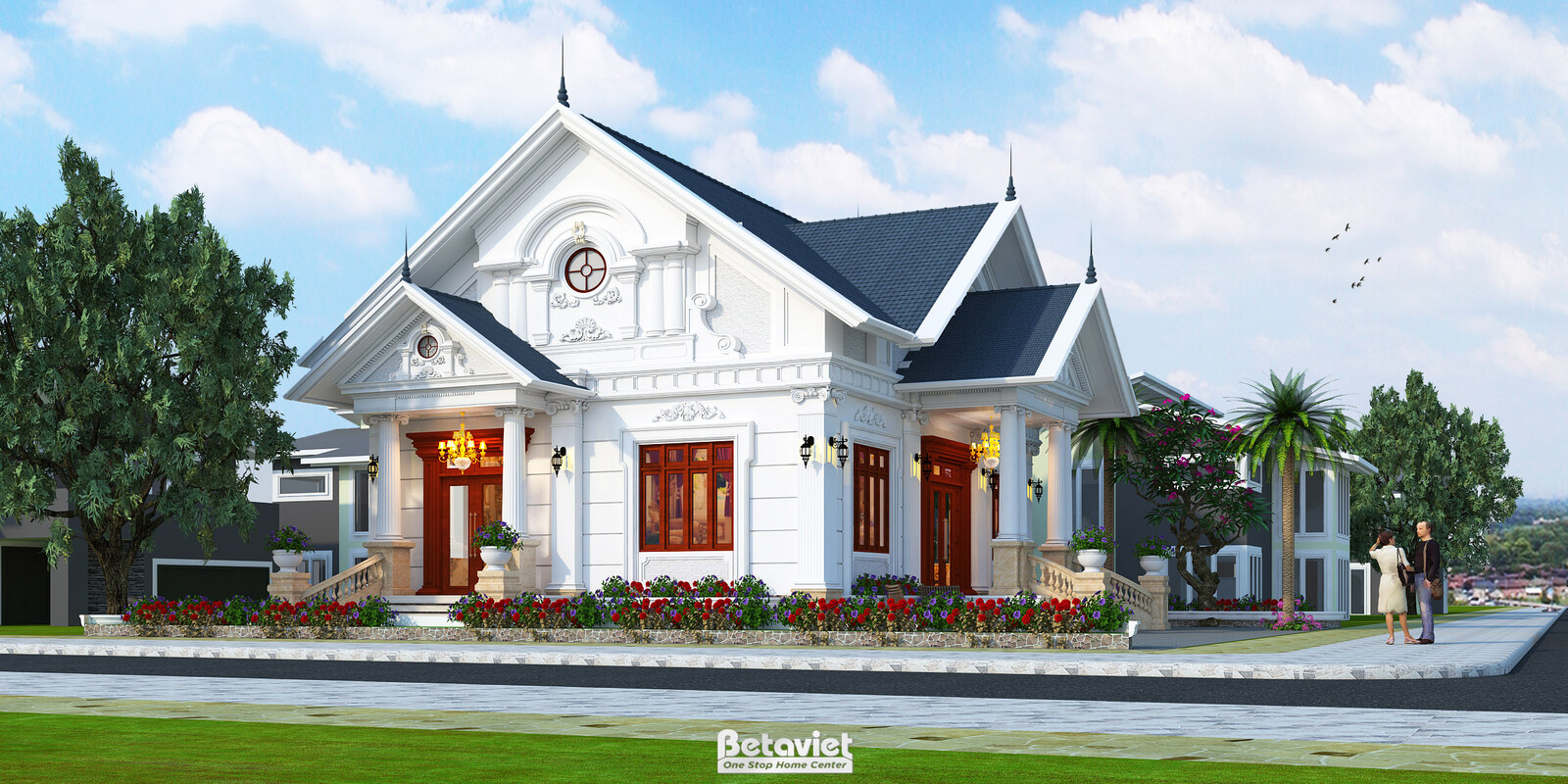 Biệt thự 1 tầng kiểu Pháp KT20193 – phối cảnh mặt tiền (2)
