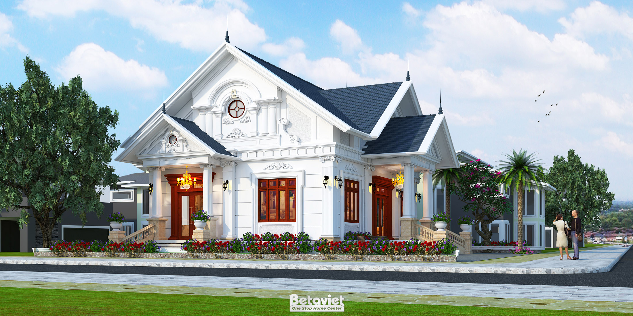 Mẫu biệt thự 1 tầng tân cổ điển 4 phòng ngủ tại Ninh Bình KT20193