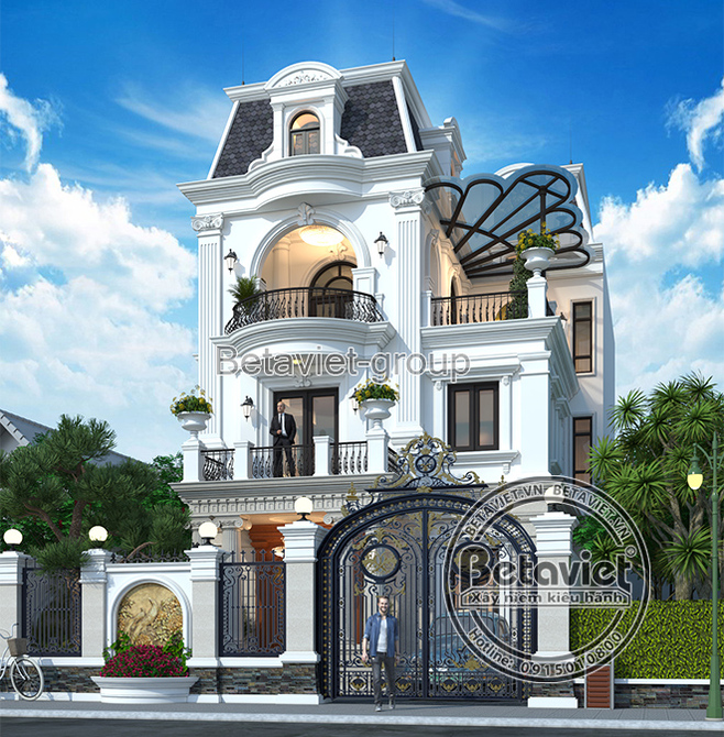 Biệt thự 3 tầng tân cổ điển KT20205 – phối cảnh mặt tiền