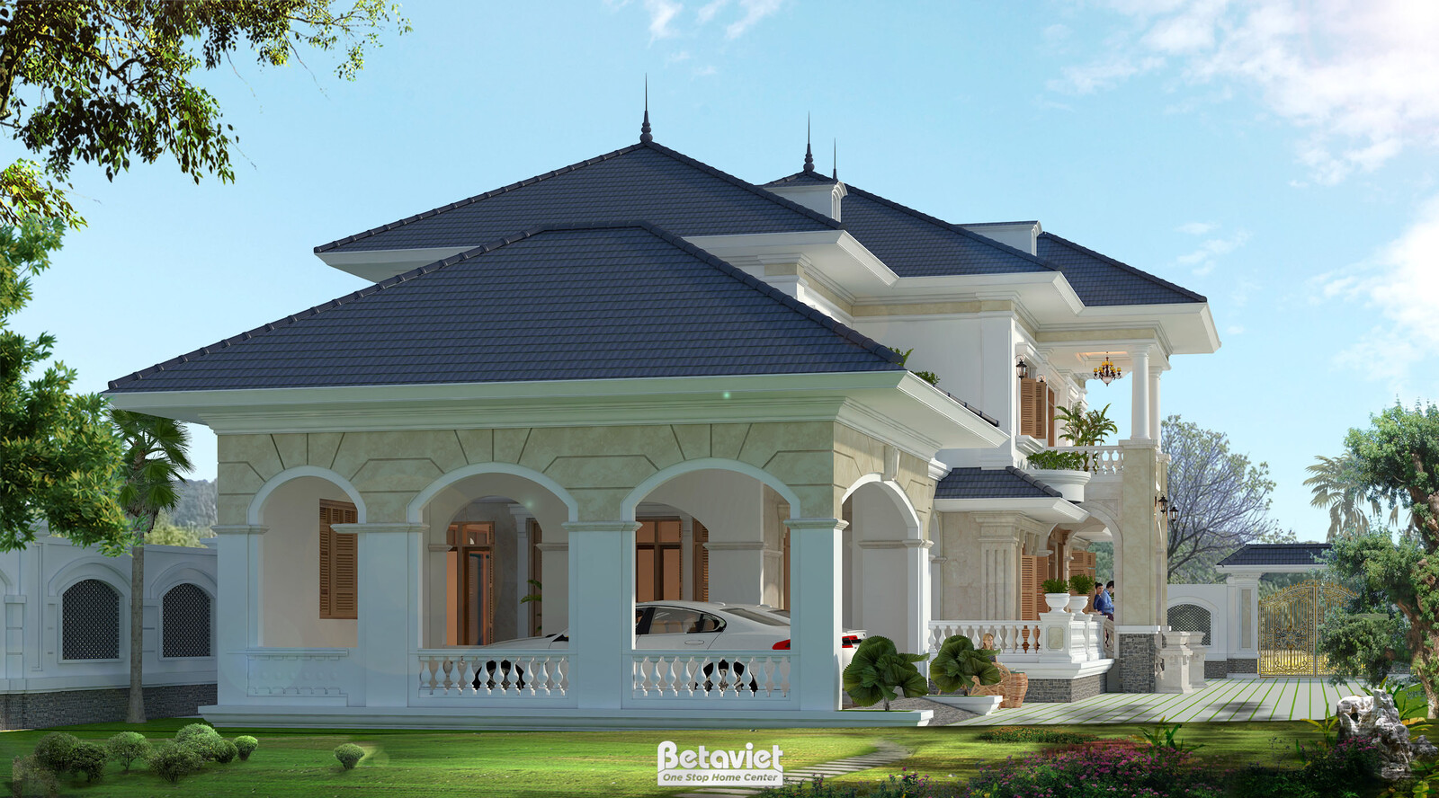 Biệt thự 2 tầng tân cổ điển KT17048 – phối cảnh mặt tiền (4)