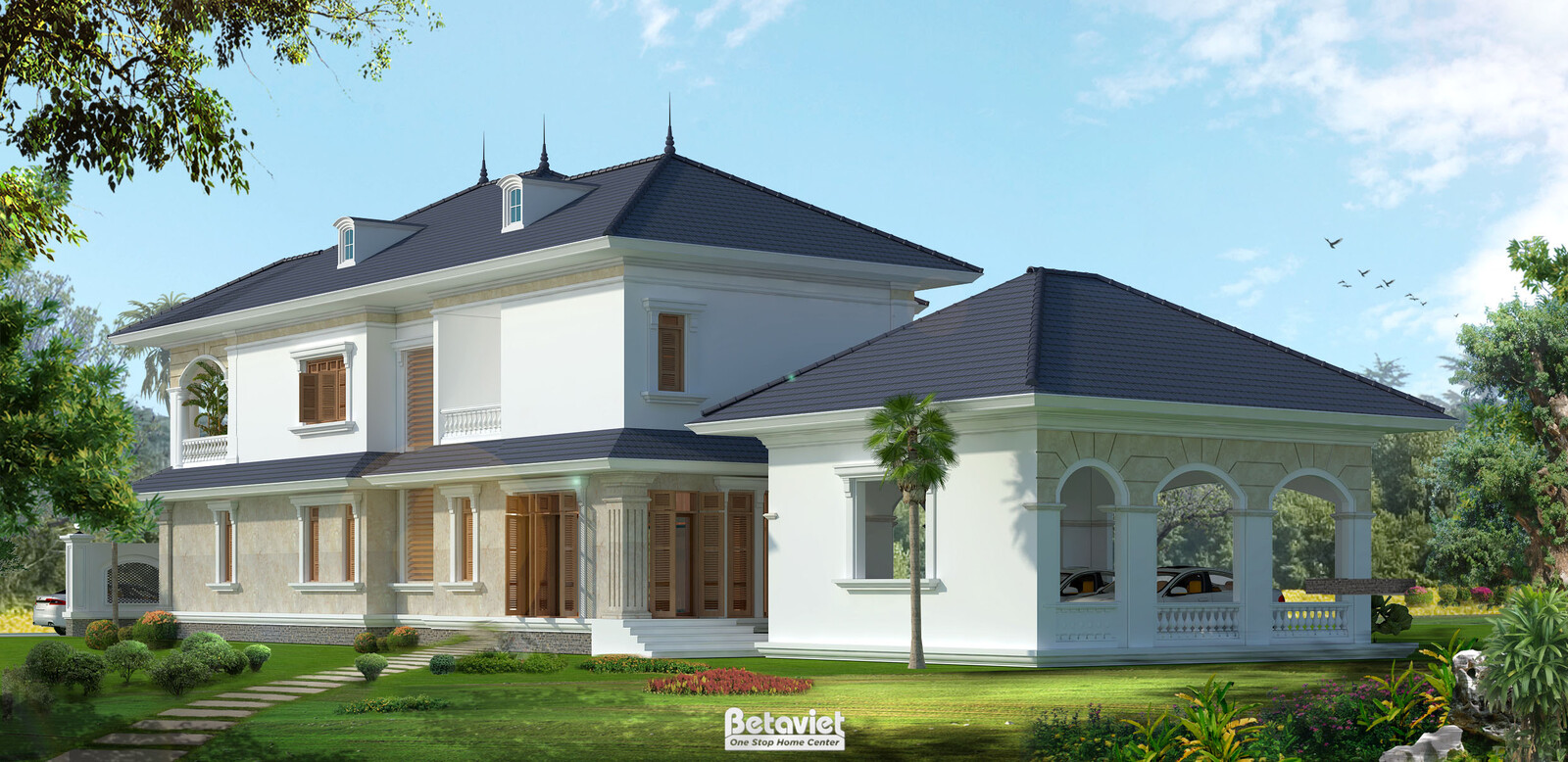 Biệt thự 2 tầng tân cổ điển KT17048 – phối cảnh mặt tiền (5)