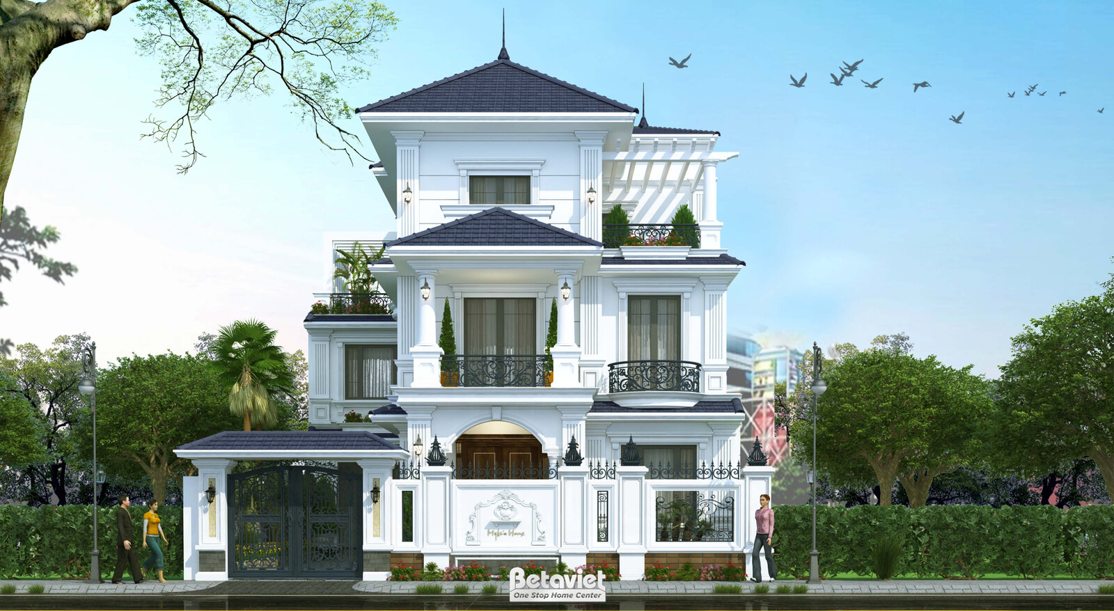 Biệt thự 3 tầng tân cổ điển KT20060 – phối cảnh mặt tiền (2)