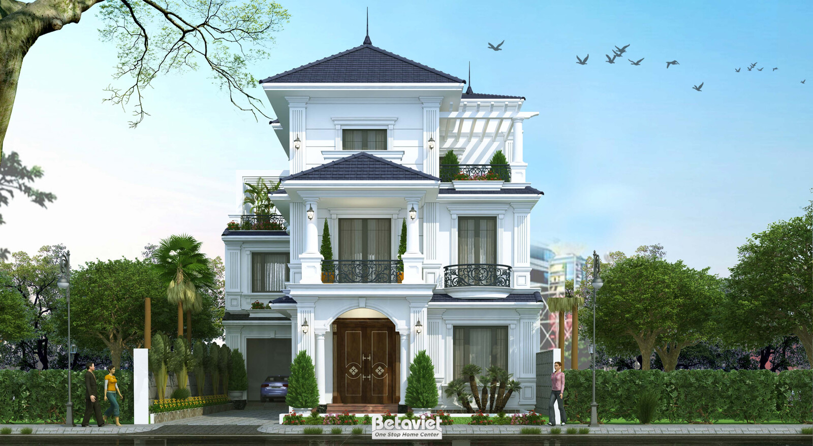 Biệt thự 3 tầng tân cổ điển KT20060 – phối cảnh mặt tiền