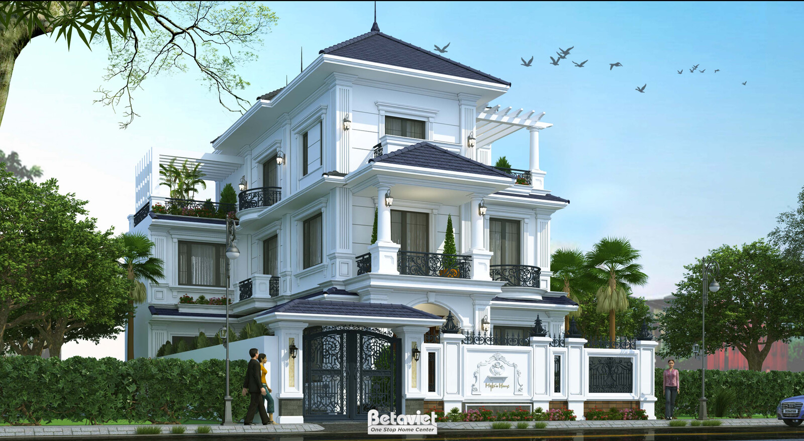 Biệt thự 3 tầng tân cổ điển KT20060 – phối cảnh mặt tiền (3)