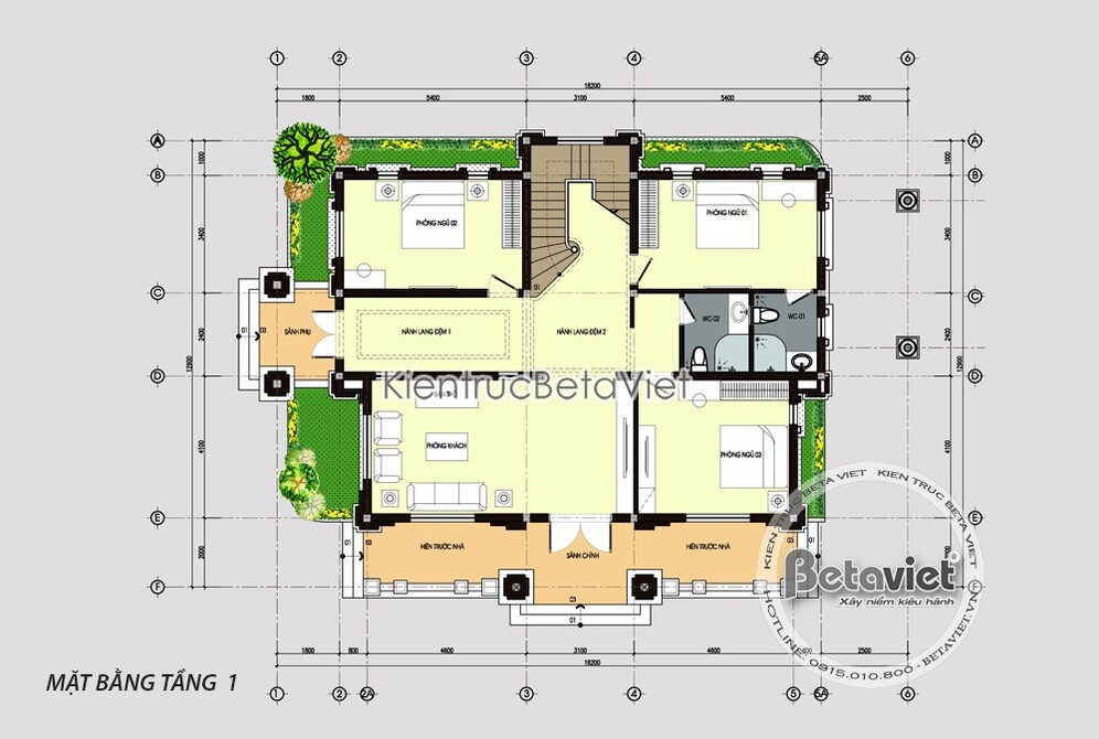 Nhà vườn 2 tầng ở nông thôn tại Hải Dương KT19065 - bản vẽ mặt bằng tầng 1