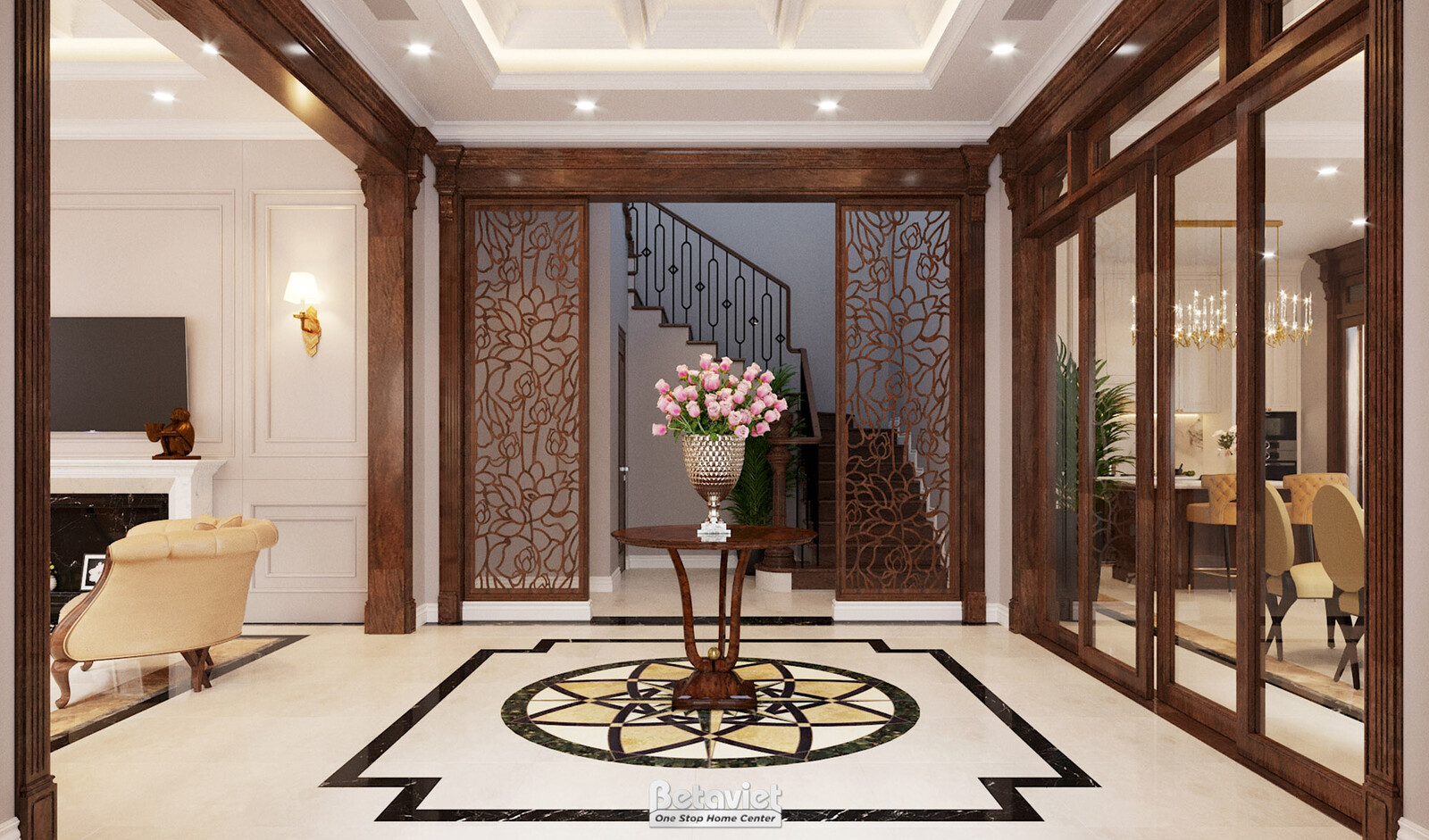 Nội thất đại sảnh biệt thự Art Deco NT19029 – góc nhìn tổng thể