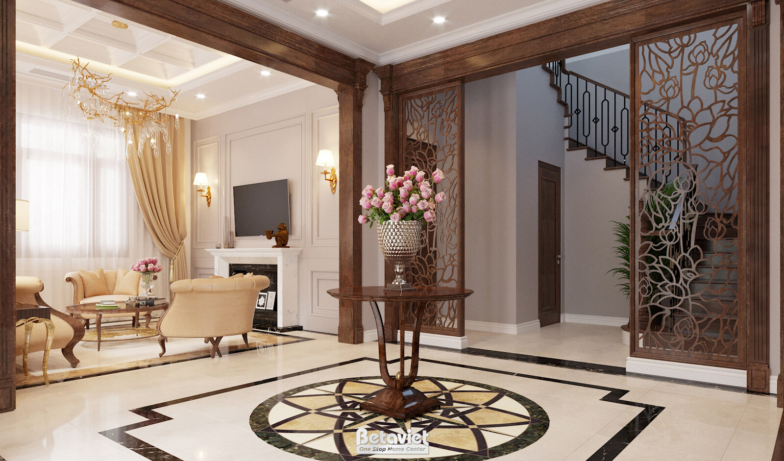 Nội thất đại sảnh biệt thự Art Deco NT19029 – góc nhìn 3