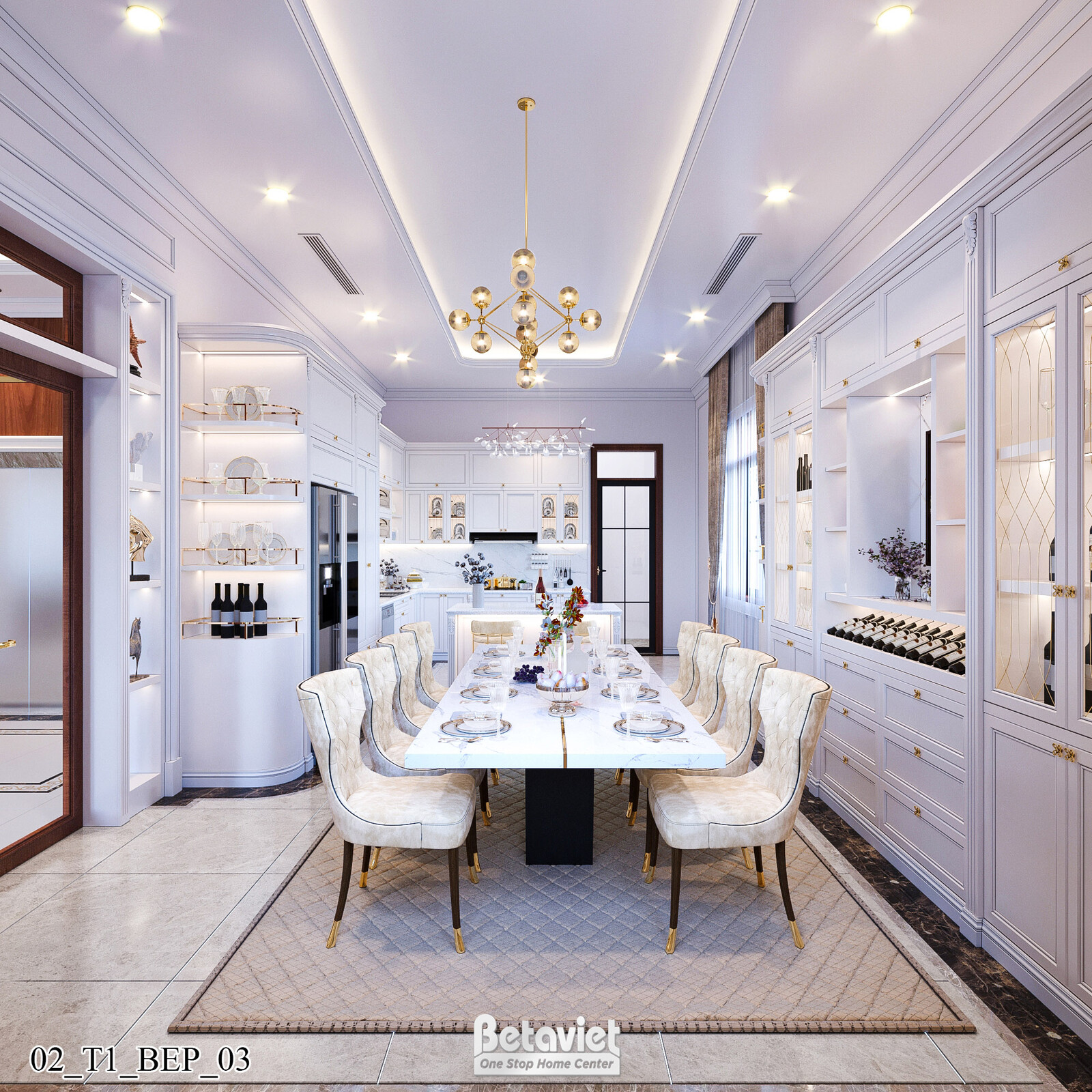 Nội thất phòng ăn biệt thự Art Deco KT21212 – góc nhìn tổng thể