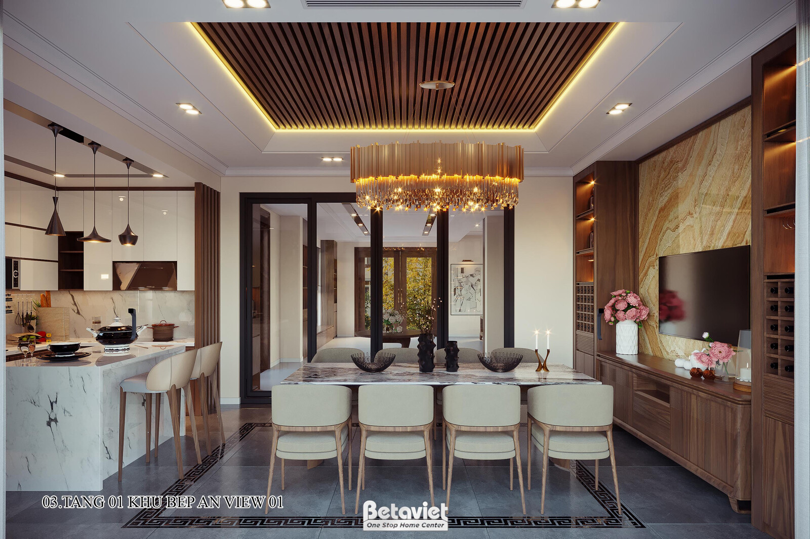 Nội thất phòng bếp dinh thự hiện đại KT17045 – góc nhìn 6