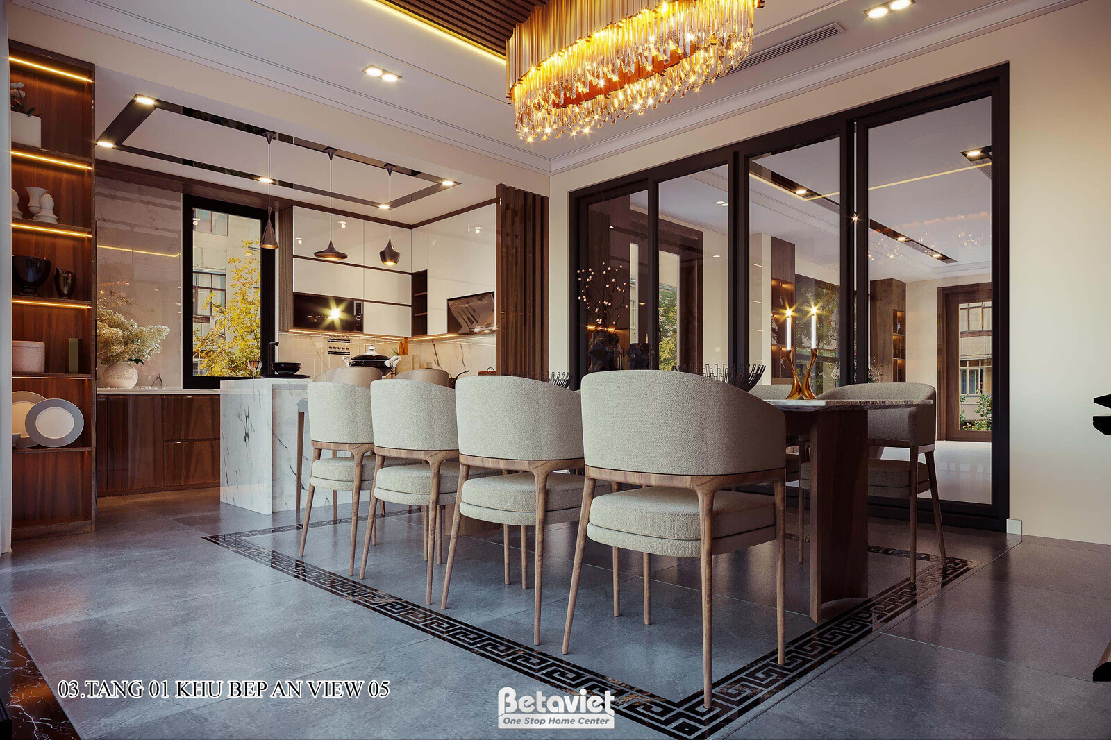 Nội thất phòng bếp dinh thự hiện đại KT17045 – góc nhìn 4