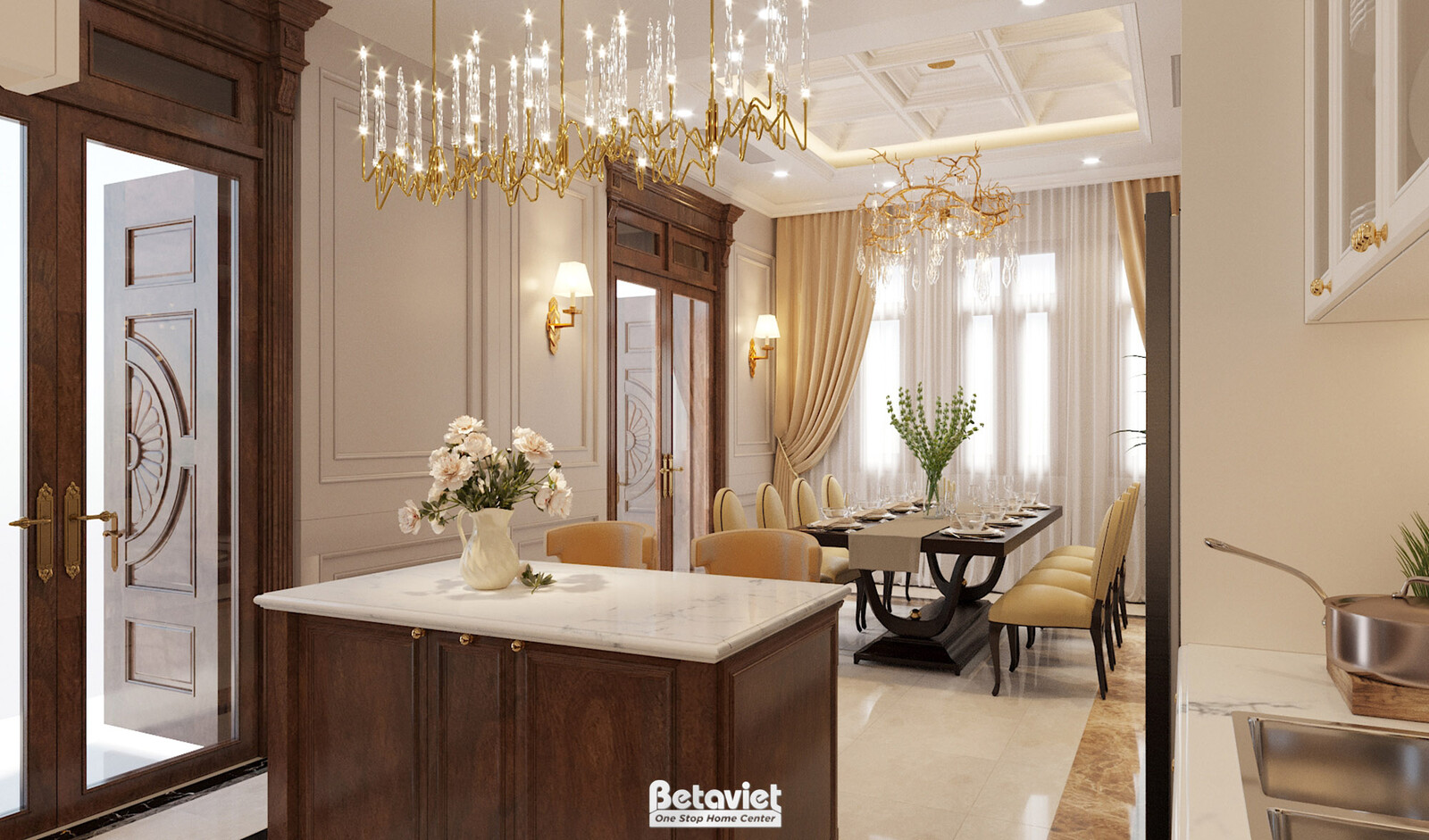 Nội thất phòng bếp biệt thự Art Deco NT19029 – góc nhìn 2