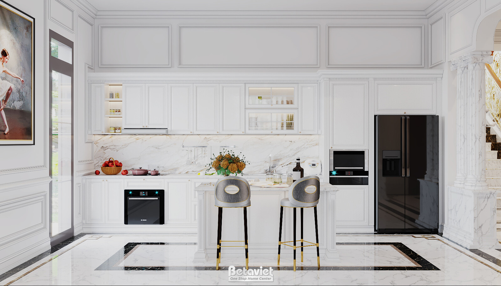 Nội thất phòng bếp biệt thự tân cổ điển KT21181 – góc nhìn 2