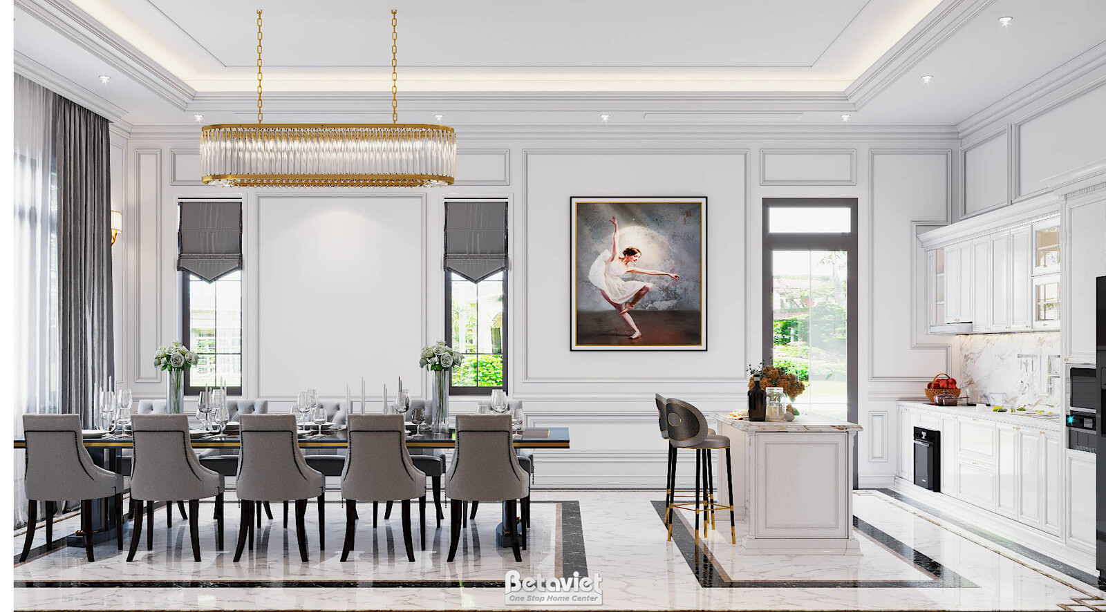 Nội thất phòng bếp biệt thự tân cổ điển KT21181 – góc nhìn 3