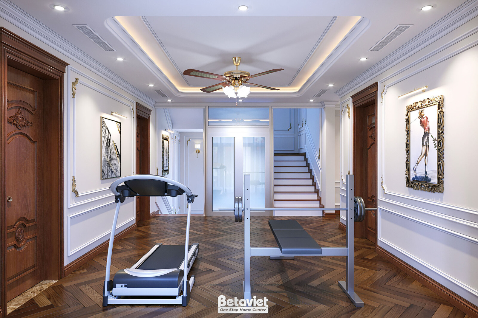 Nội thất phòng tập gym biệt thự tân cổ điển KT22007 – góc nhìn 2