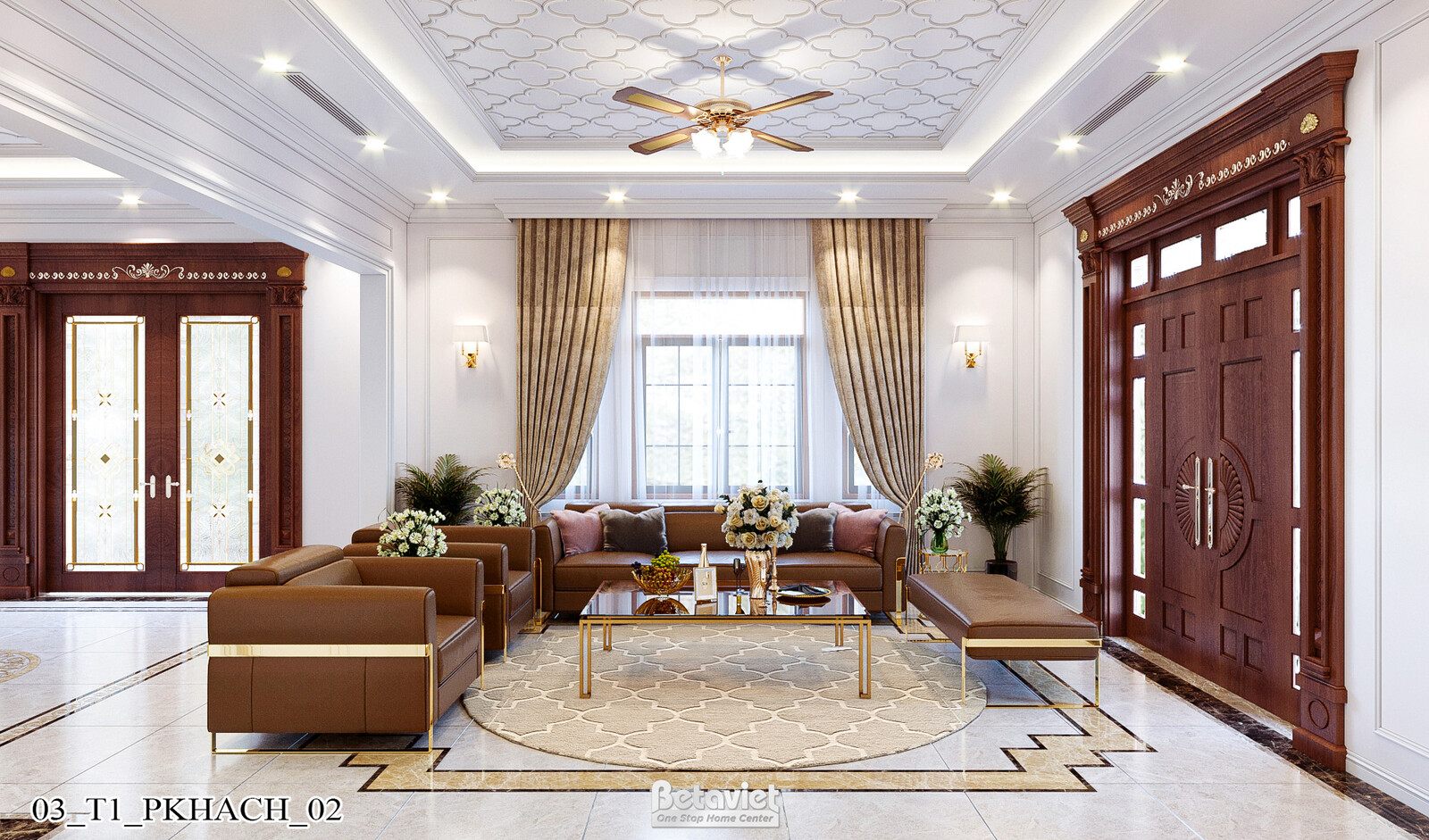 Nội thất phòng khách biệt thự Art Deco KT21212 – góc nhìn tổng thể