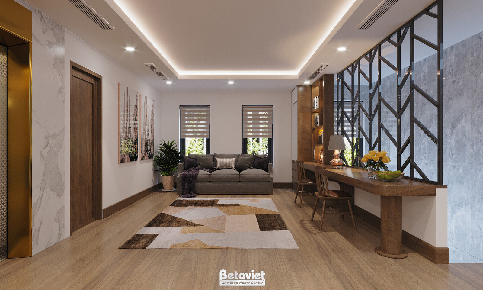 Nội thất phòng khách biệt thự hiện đại NT22113 – góc nhìn 4