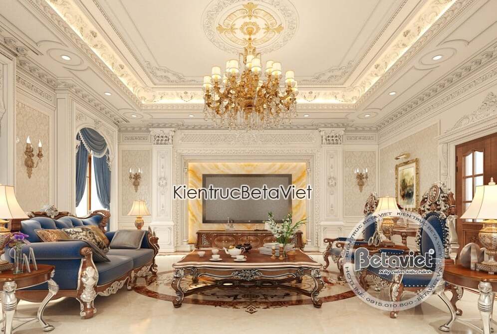 Thiết kế nội thất phòng khách biệt thự cổ điển NT18032