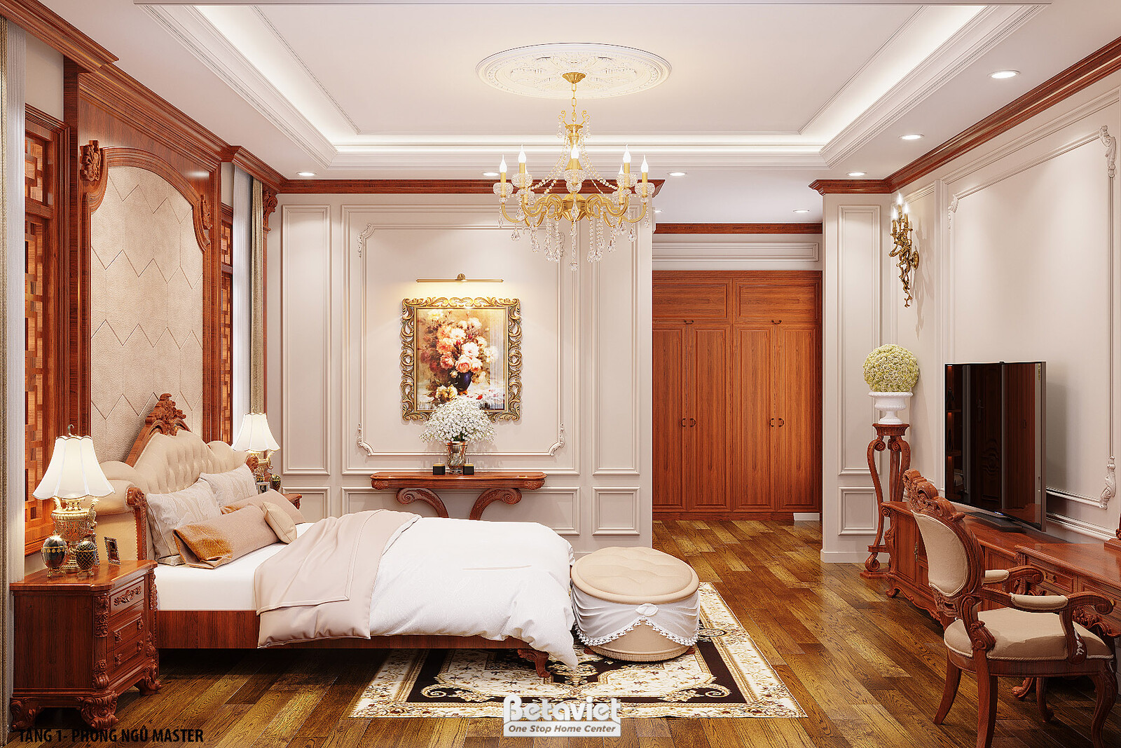 Nội thất phòng ngủ biệt thự tân cổ điển KT22041 – góc nhìn 3