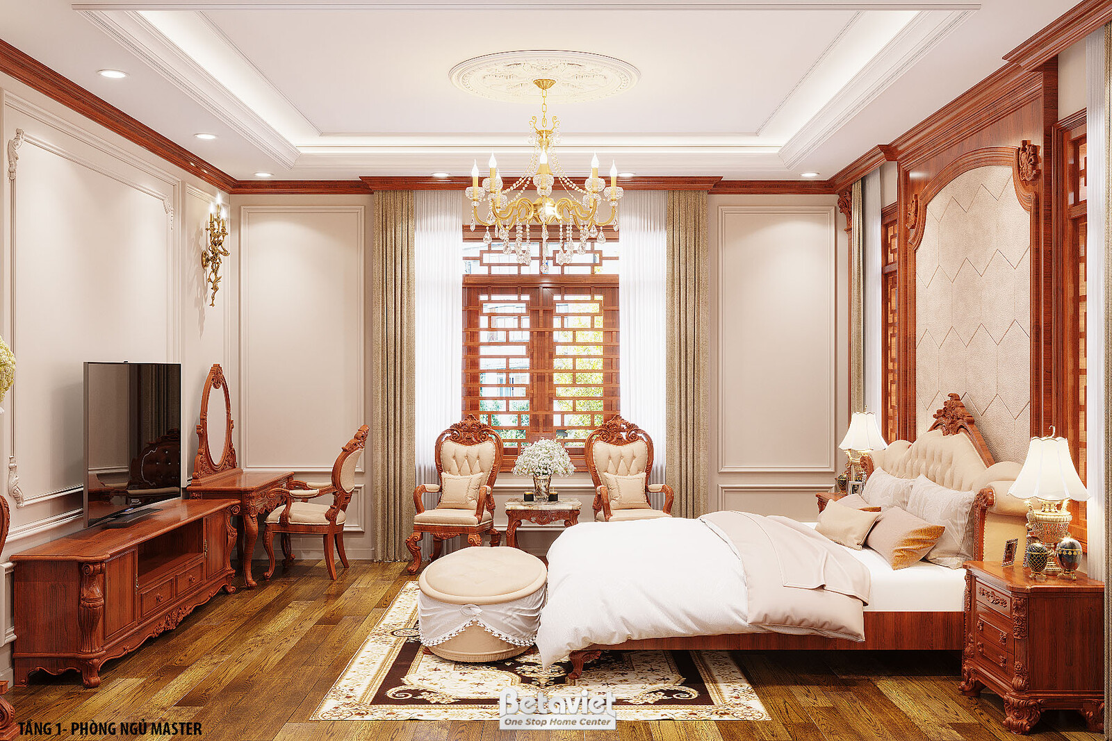 Nội thất phòng ngủ biệt thự tân cổ điển KT22041 – góc nhìn 4