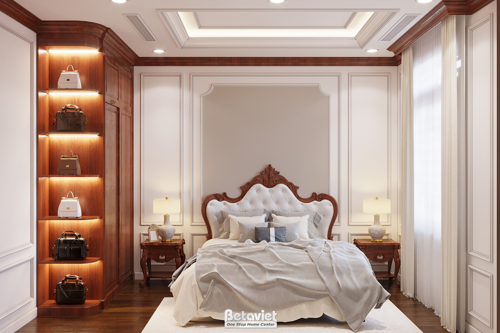 Nội thất phòng ngủ biệt thự tân cổ điển KT22041 – góc nhìn tổng thể