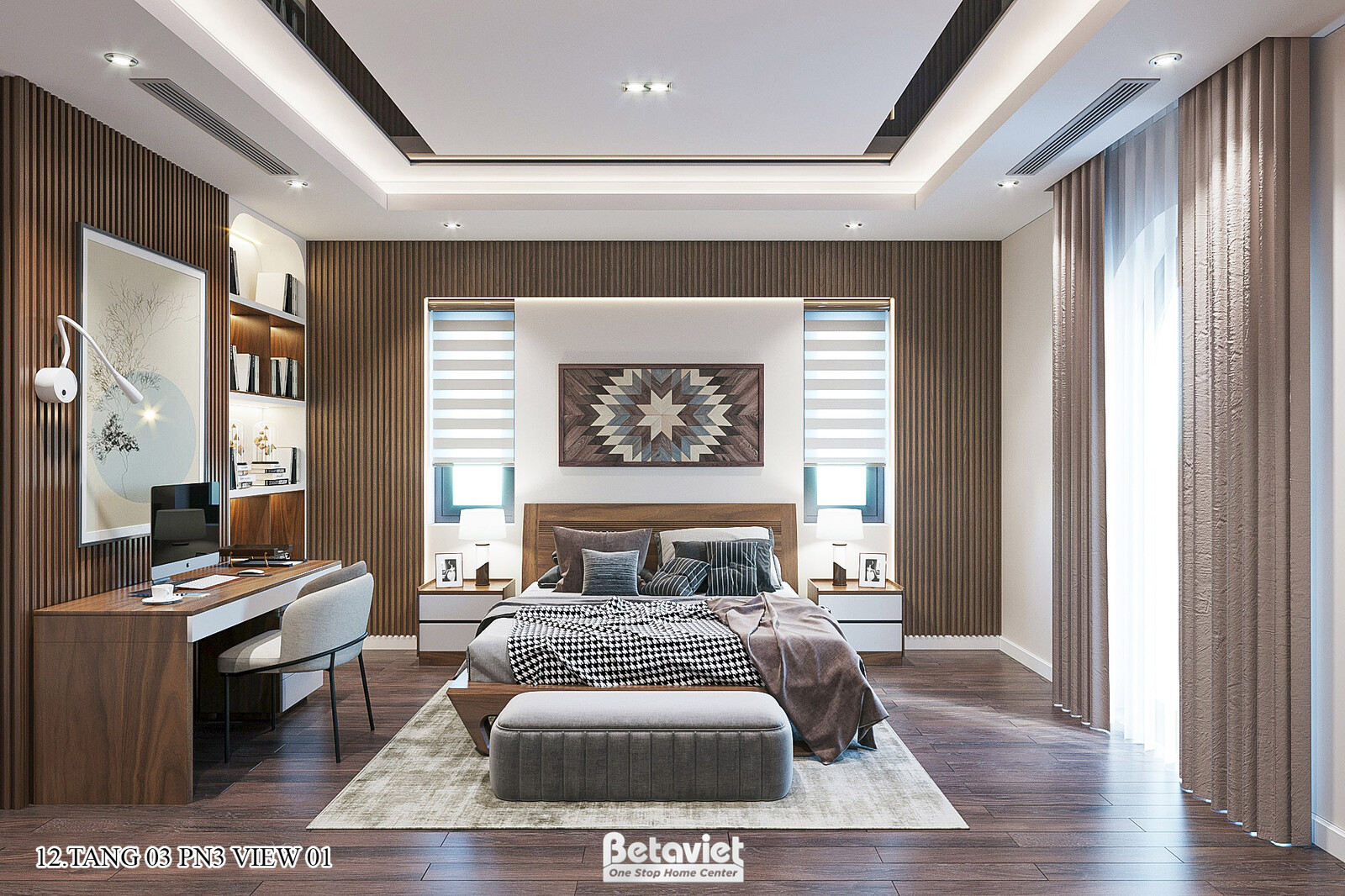 Nội thất phòng ngủ dinh thự hiện đại KT17045 – góc nhìn tổng thể