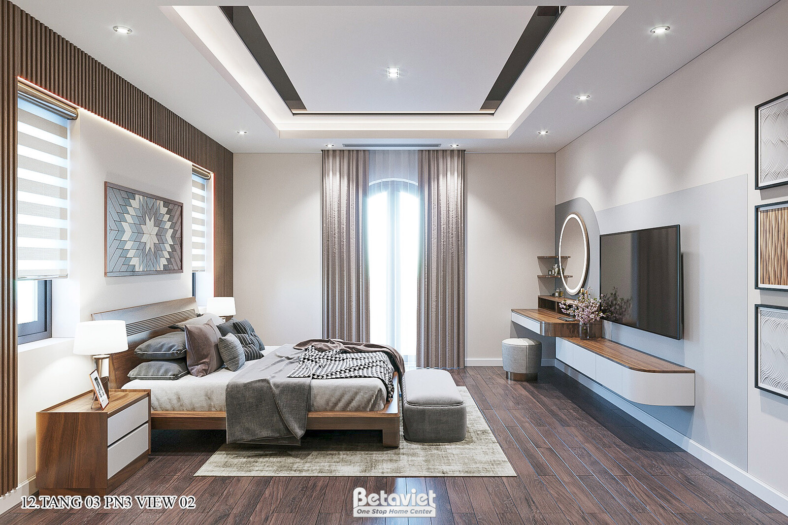 Nội thất phòng ngủ dinh thự hiện đại KT17045 – góc nhìn 2
