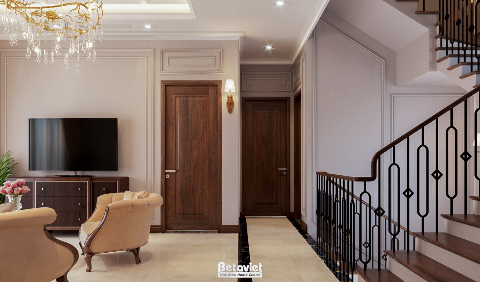Nội thất phòng sinh hoạt chung biệt thự Art Deco NT19029 – góc nhìn 3