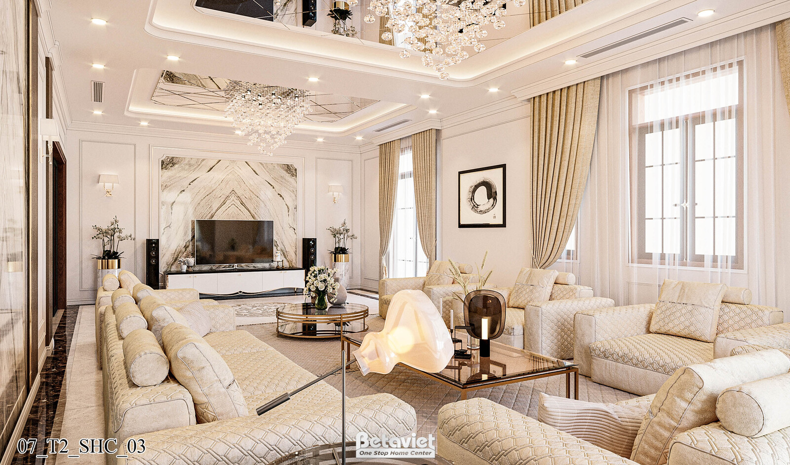Nội thất phòng sinh hoạt chung biệt thự Art Deco KT21212 – góc nhìn 3