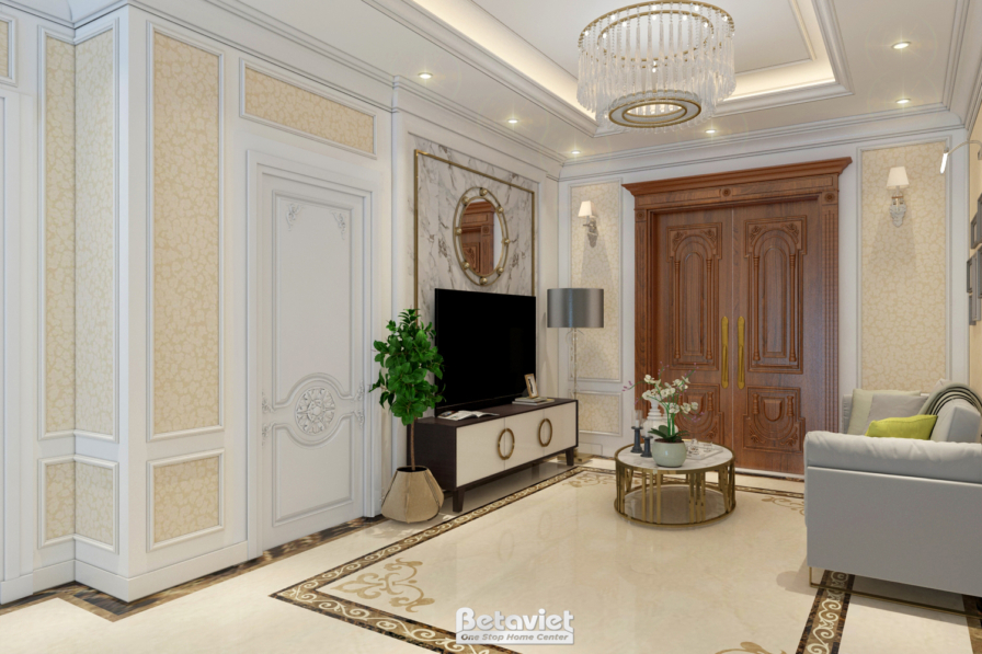 Nội thất phòng sinh hoạt chung biệt thự tân cổ điển KT17091 – góc nhìn 2