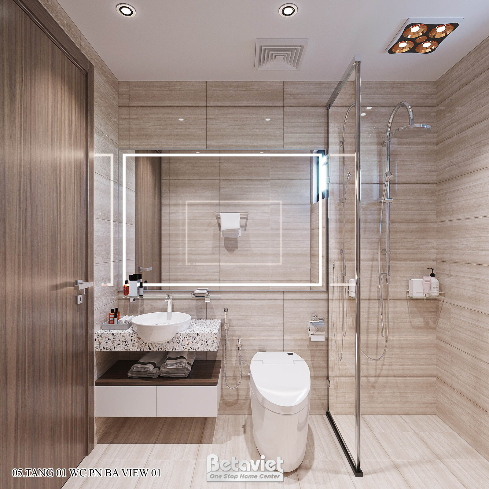 Nội thất phòng tắm dinh thự hiện đại KT17045 – góc nhìn tổng thể