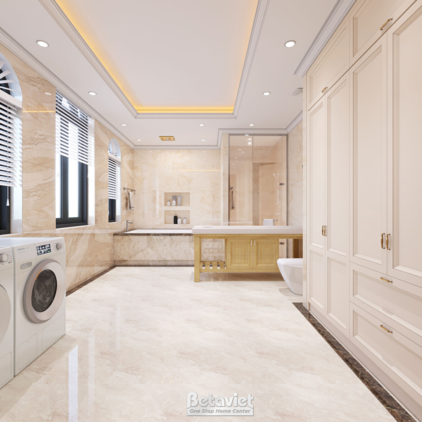 Nội thất phòng tắm biệt thự tân cổ điển KT22007 – góc nhìn tổng thể