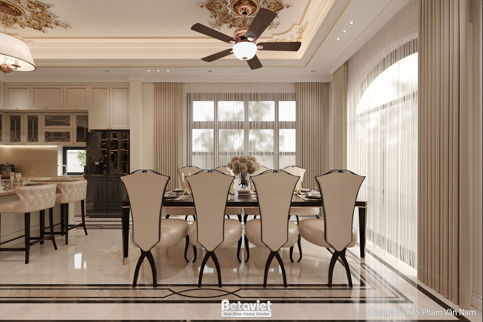 Nội thất phòng ăn biệt thự tân cổ điển NT24404 – góc nhìn 2