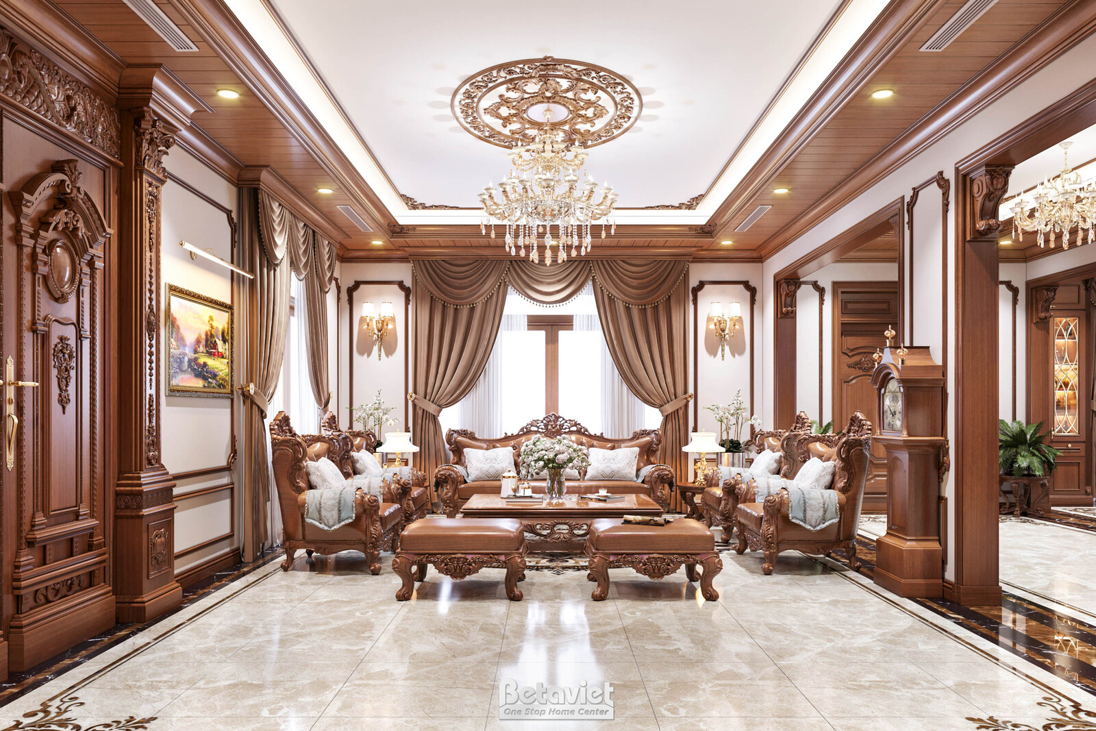 Nội thất phòng khách biệt thự tân cổ điển KT20135 – góc nhìn 2
