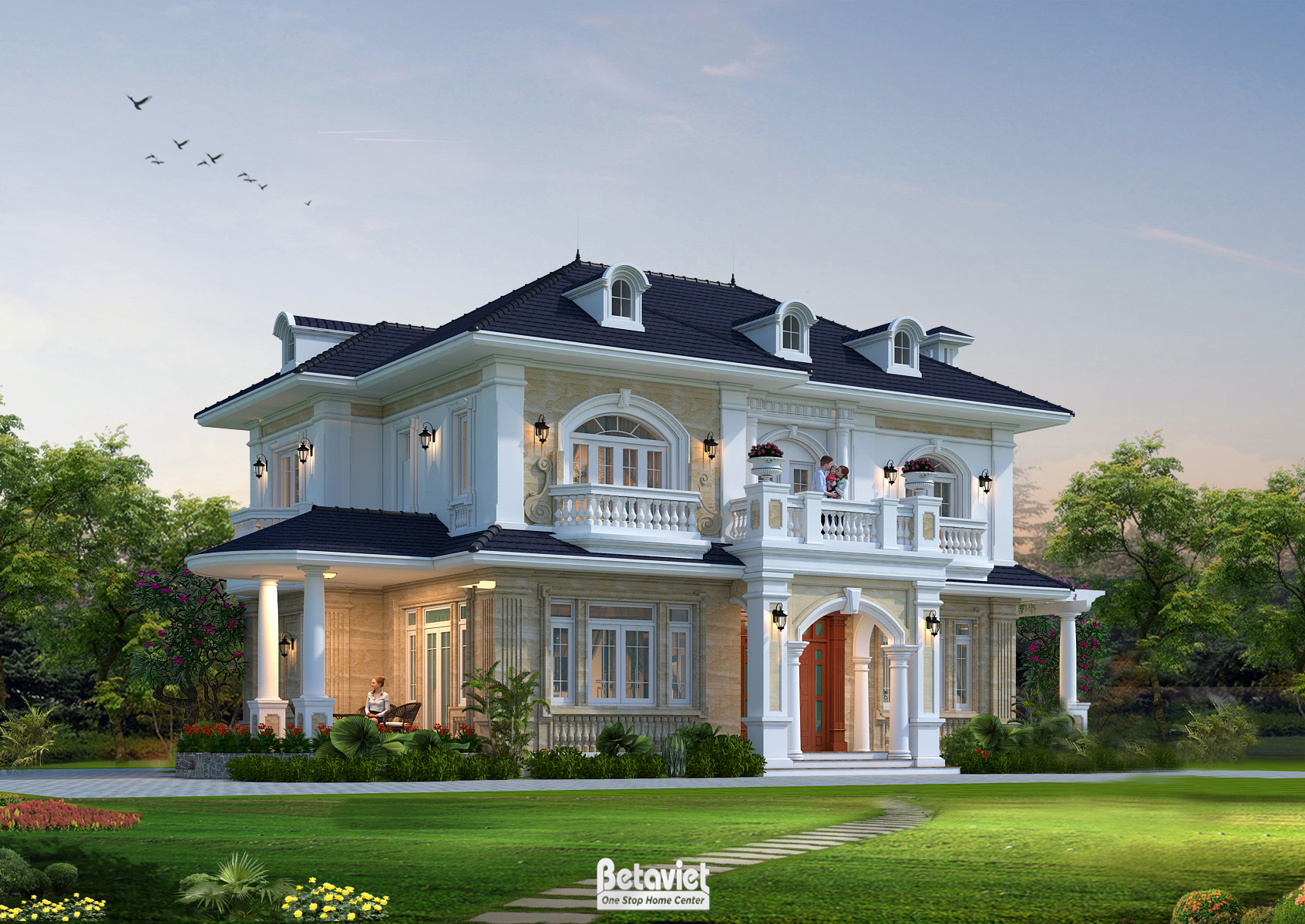 Mẫu thiết kế biệt thự vườn 2 tầng 2 mặt tiền 4 phòng ngủ tại Nam Định KT17101